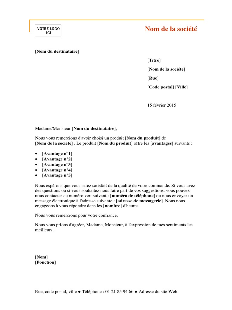 Commercial lettre Remerciement Client
