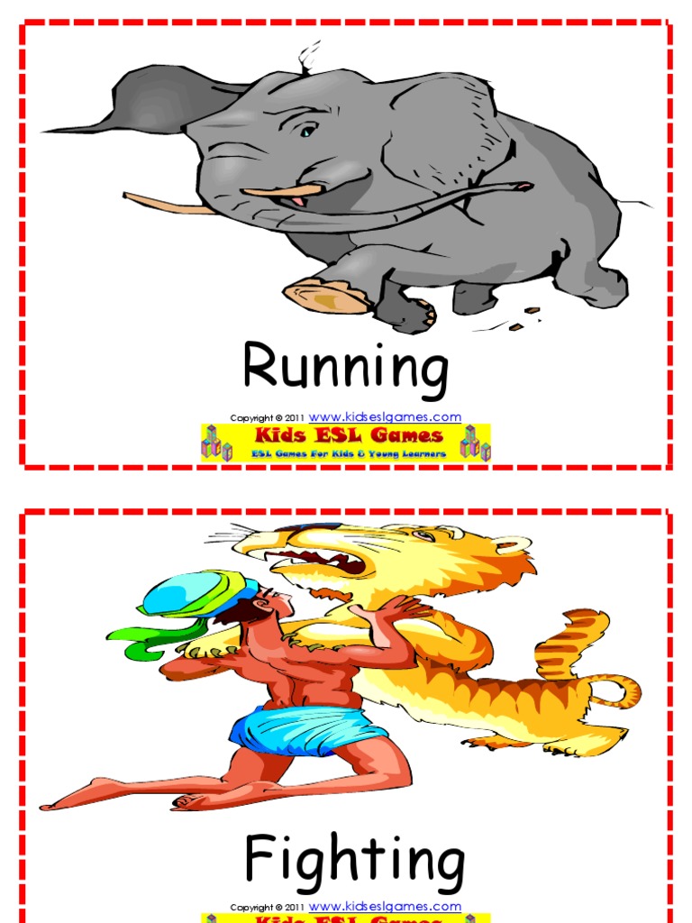 Animal Present Continuous Action Verb Flashcards | PDF | Language Arts ...