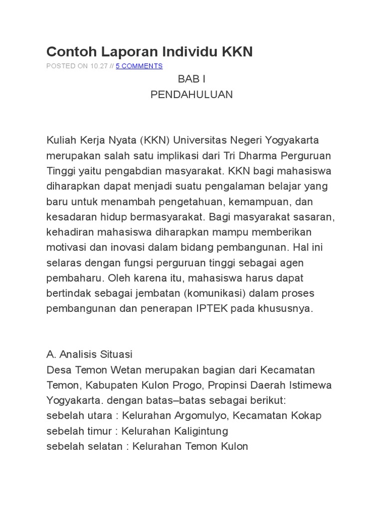 Contoh Laporan Individu Kkn
