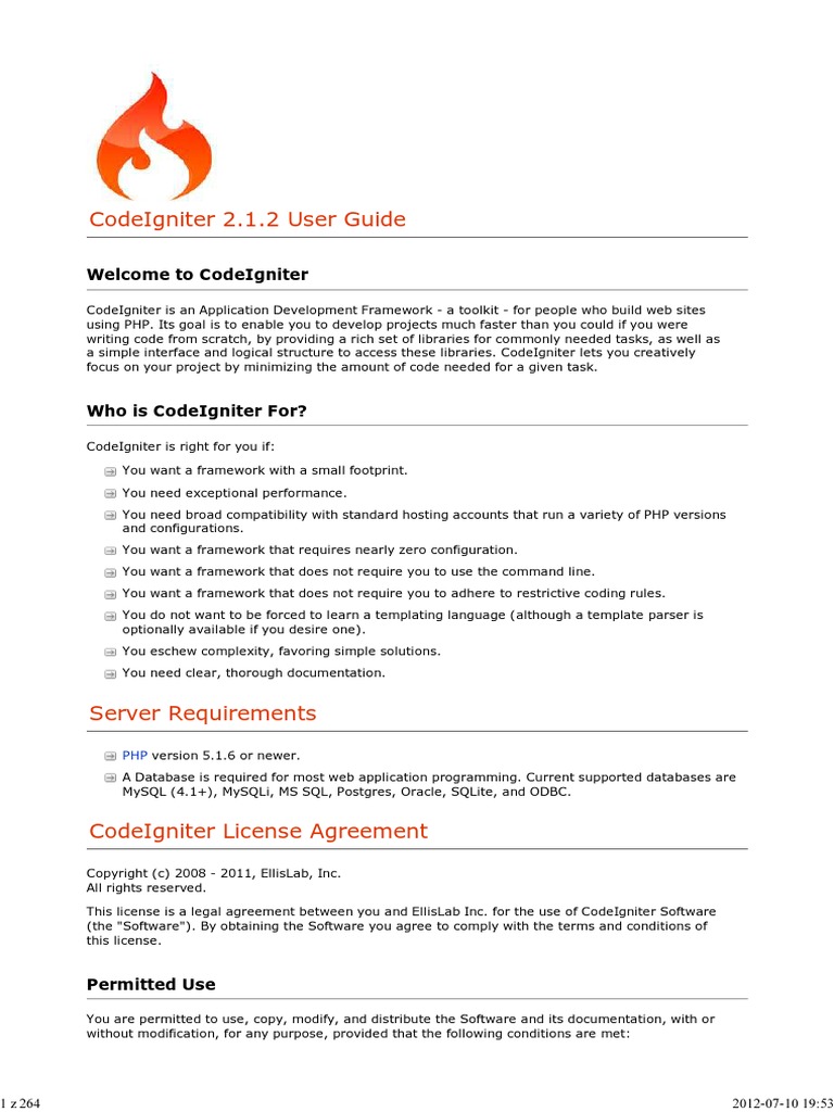 CodeIgniter 2.1.2 User Guide | PDF