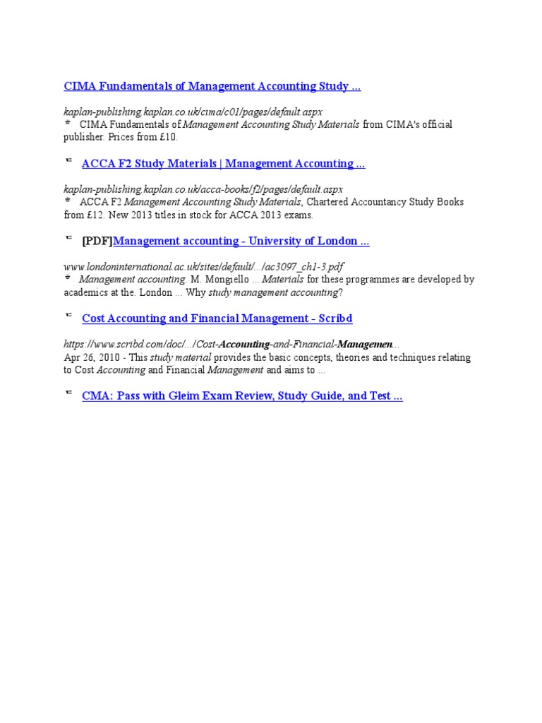 CIMA Management Accounting Study Guide | PDF
