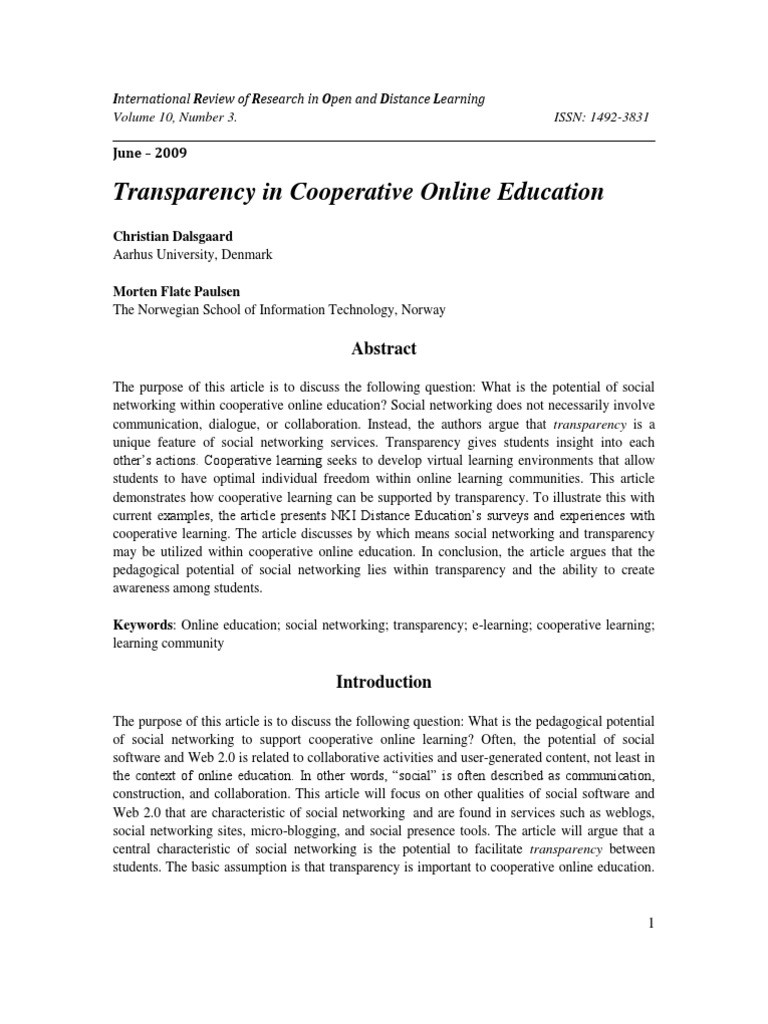 PP - Transparency in Cooperative Online Education - IRRODL - 22pg | PDF