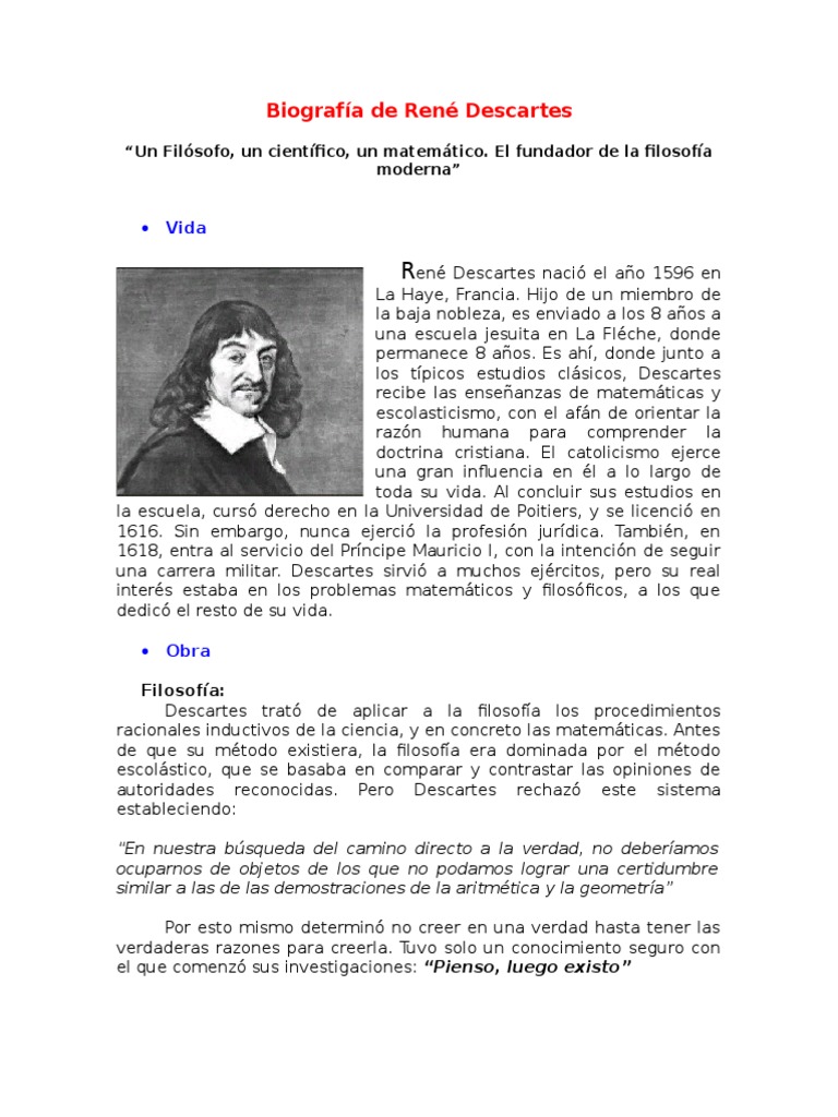 Biografía de René Descartes René Descartes Teoría