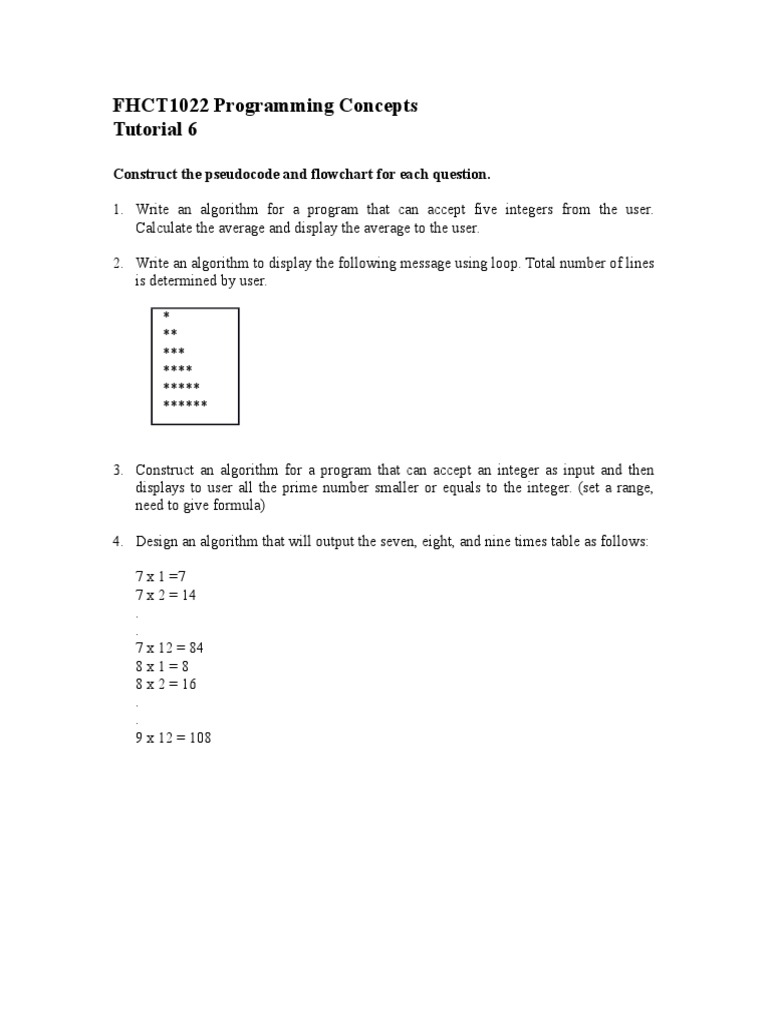 FHCT1022 Programming Concepts Tutorial 6: Construct The Pseudocode and ...