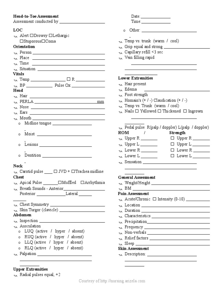 Printable Head To Toe Assessment Template - Printable Templates Free