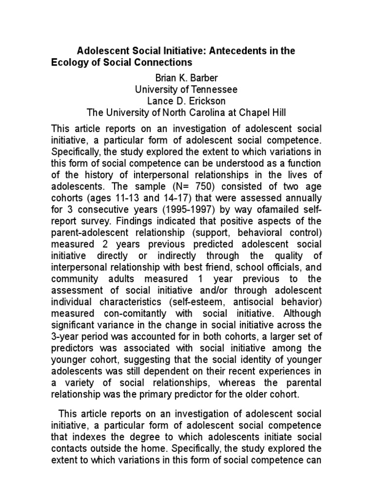 Adolescent Social Initiative 2 | PDF | Attachment Theory | Adolescence