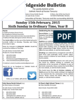 Bridgeside Bulletin: Sunday 15th February, 2015 Sixth Sunday in Ordinary Time, Year B