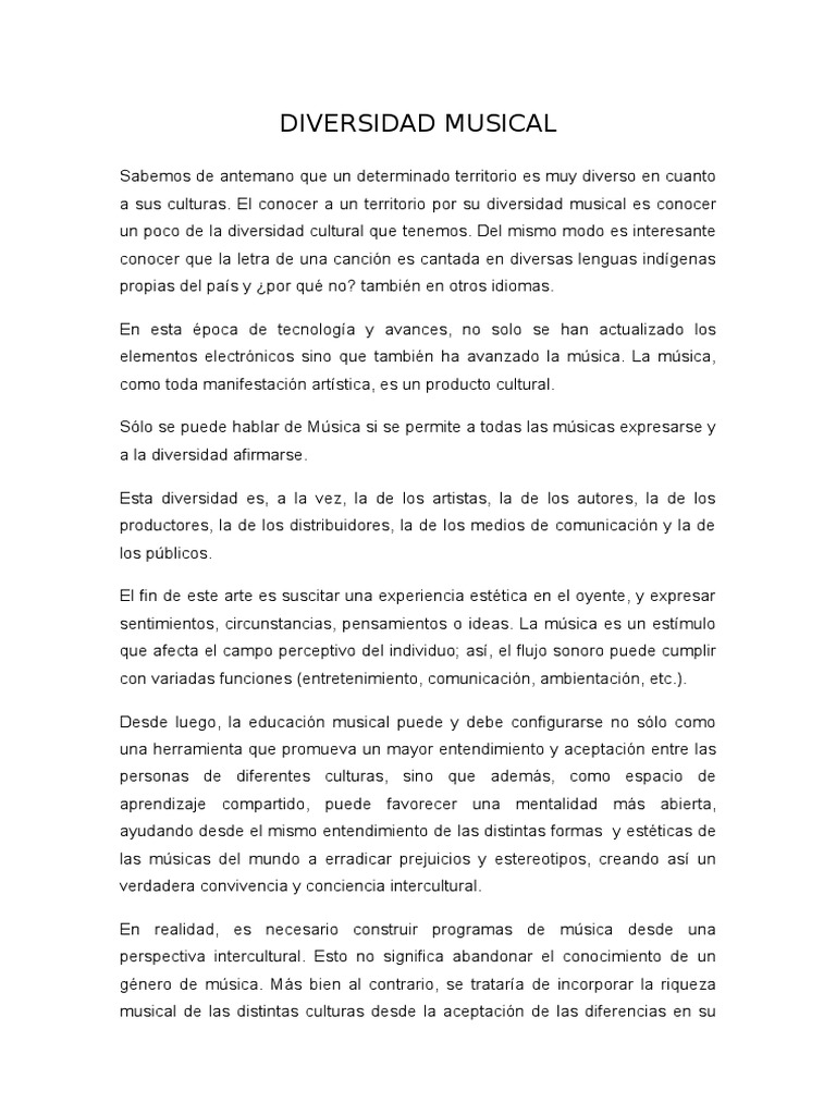 Importancia de la Diversidad Musical | PDF | Interculturalidad ...