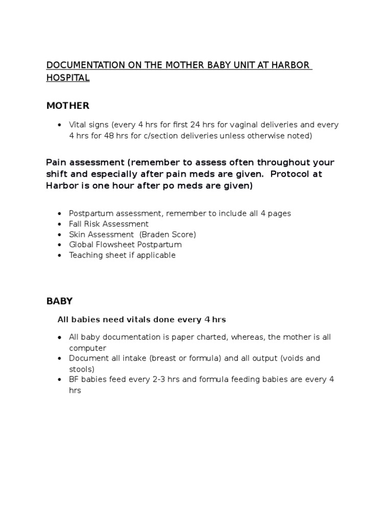 Mother-Baby Unit Care Guidelines | PDF | Wellness | Science & Mathematics