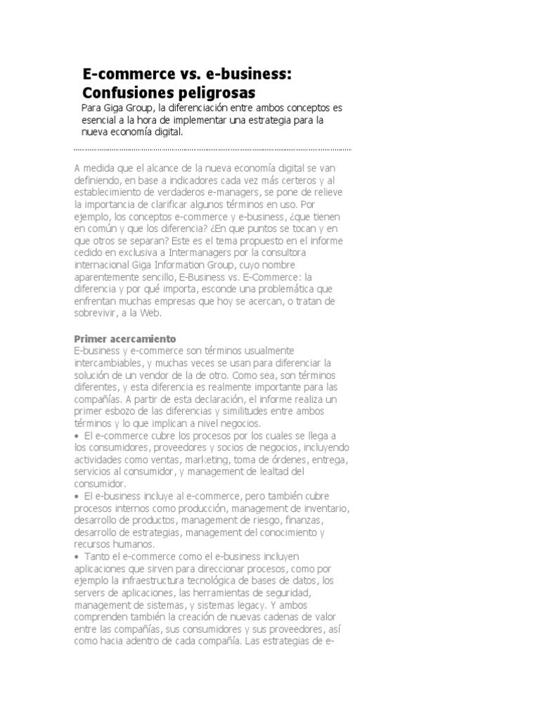 E Business VS e Commerce | PDF | Comercio electrónico | Planificación ...