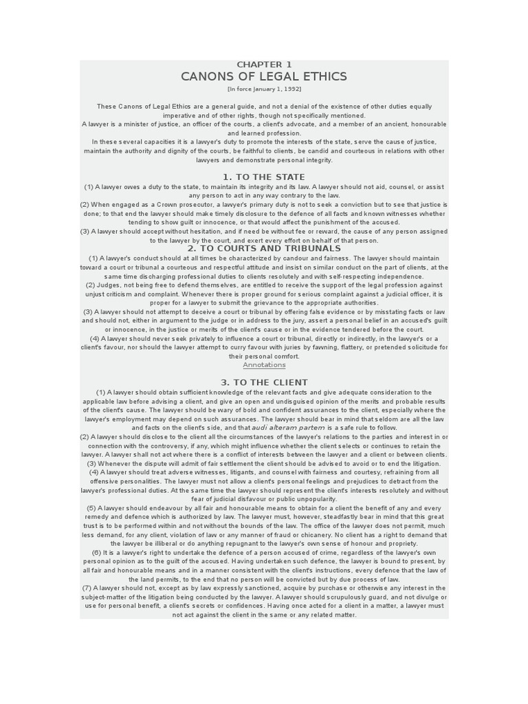 Canons of Legal Ethics 1. To The State PDF Lawyer Advocate