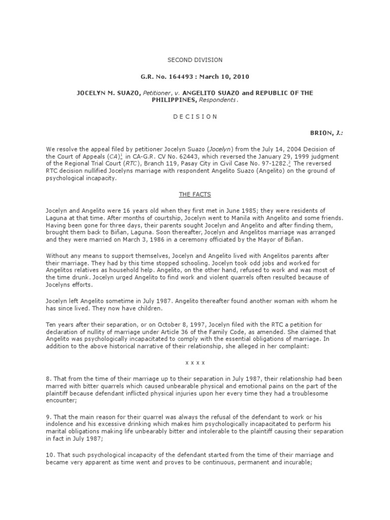 Nullity of Marriage Due to Psychological Incapacity | PDF | Annulment ...