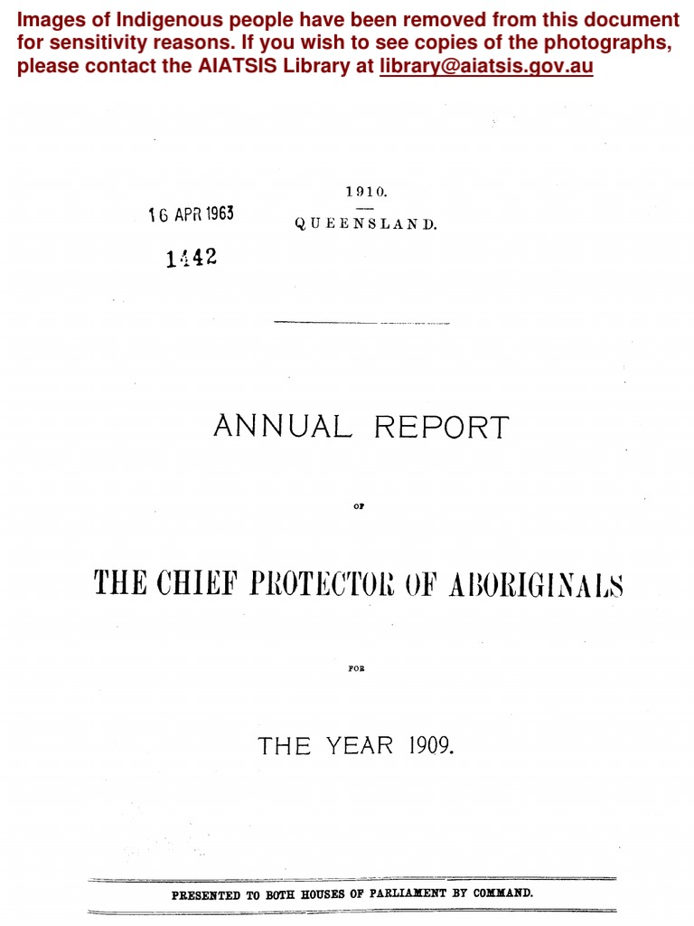 Annual Report of The Chief Protector Aboriginals 1909 PDF
