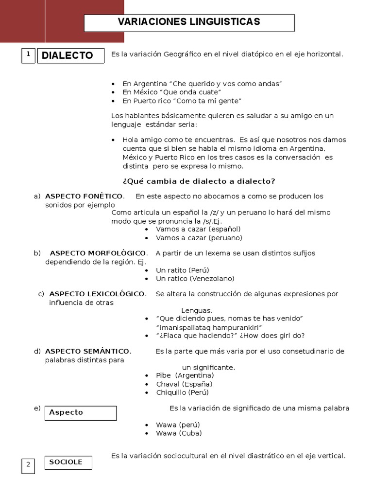 Variaciones Lingüísticas y Dialectos | PDF | Dialecto | Lengua española