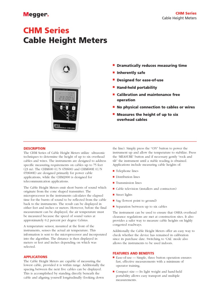 Cable Height Meters: CHM Series | PDF | Battery (Electricity) | Cable