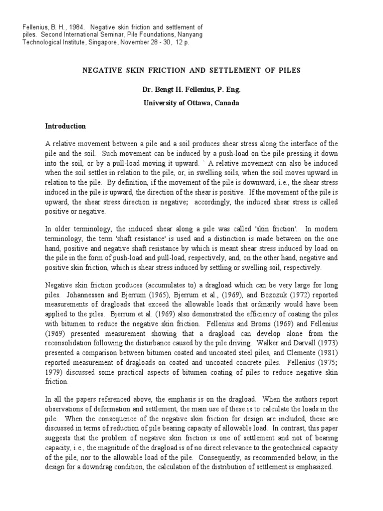 Negative Skin Friction and Settlement of Piles PDF | PDF