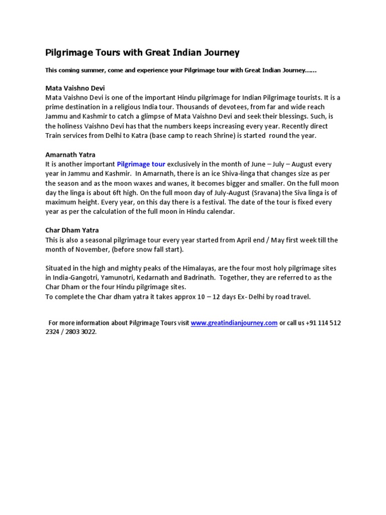 Pilgrimage Tours With Great Indian Journey | PDF