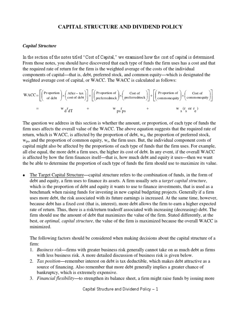 Capital Structure and Dividend Policy | PDF | Capital Structure | Dividend
