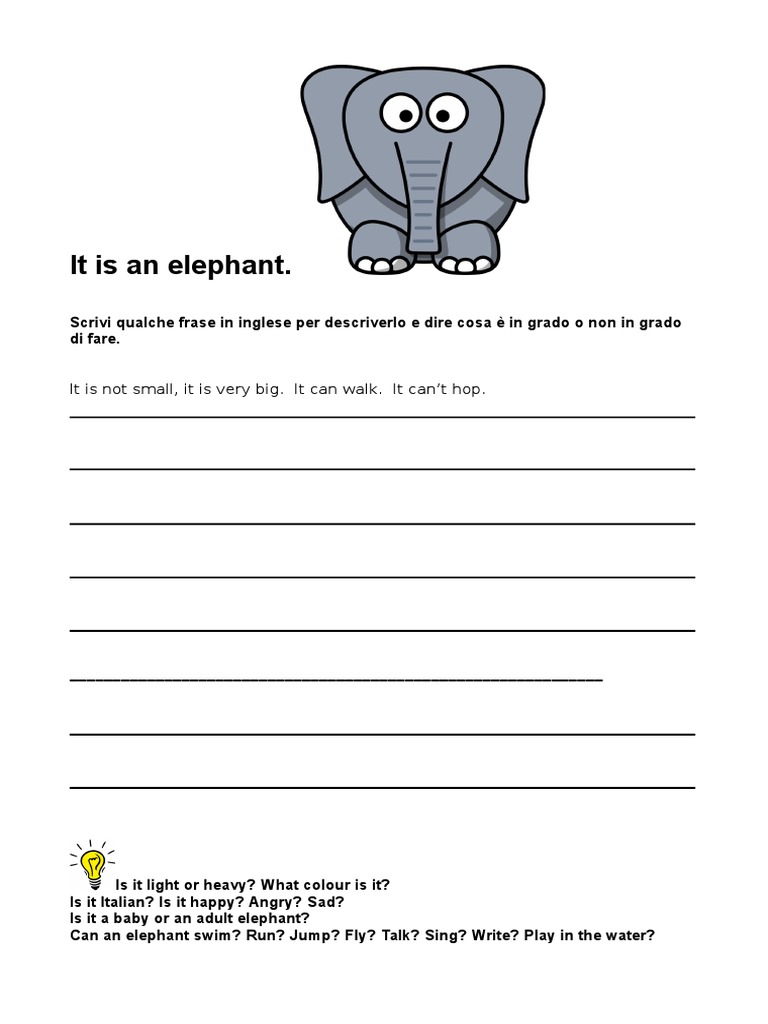 It Is An Elephant Esl Kids Worksheet