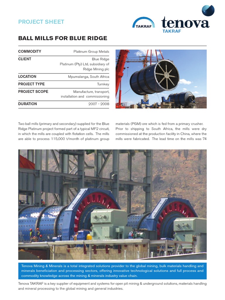 Ball Mills for Blue Ridge Platinum Project | PDF | Technology & Engineering