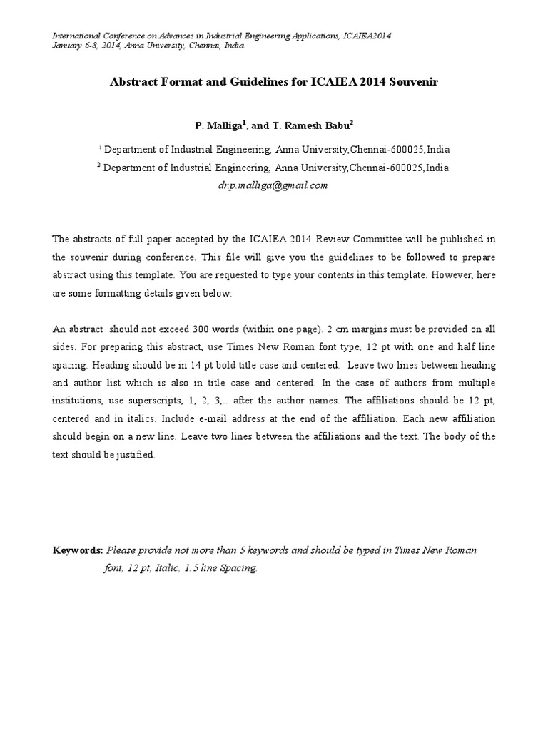 Camera Ready Abstract Template PDF