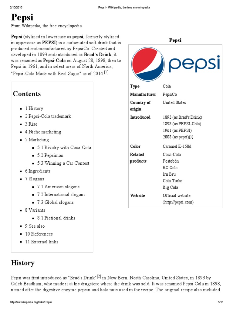Pepsi: History and Brand Overview | PDF | Pepsi | Pepsi Co