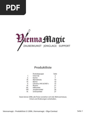 Viennamagic Produktliste1001 Magic Illusion Sports And