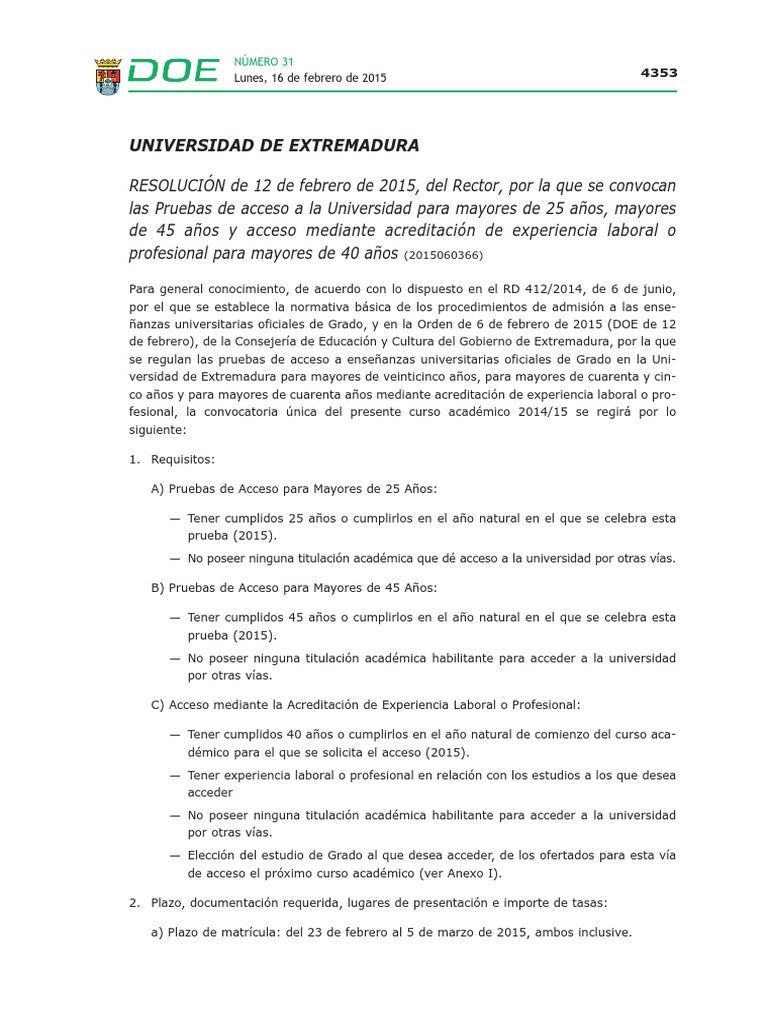 Convocadas Las Pruebas de Acceso a La Universidad Para Mayores de 25, 45 y 40 Años