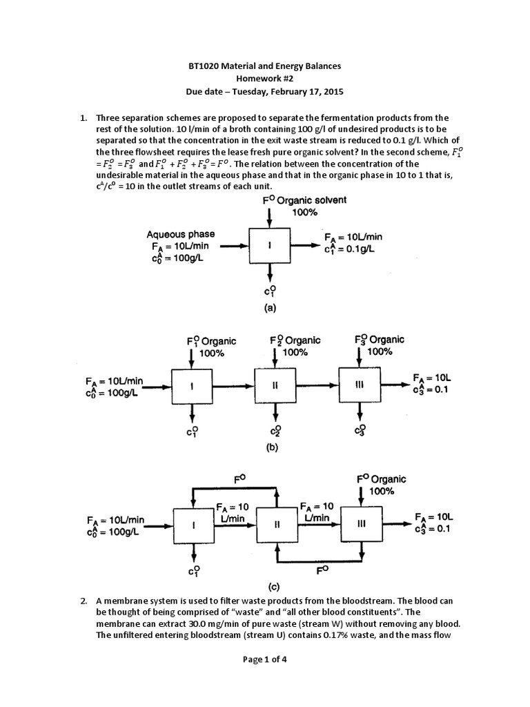 Material and Energy Balances Homework 2 | PDF | Chemical Reactor | Acid