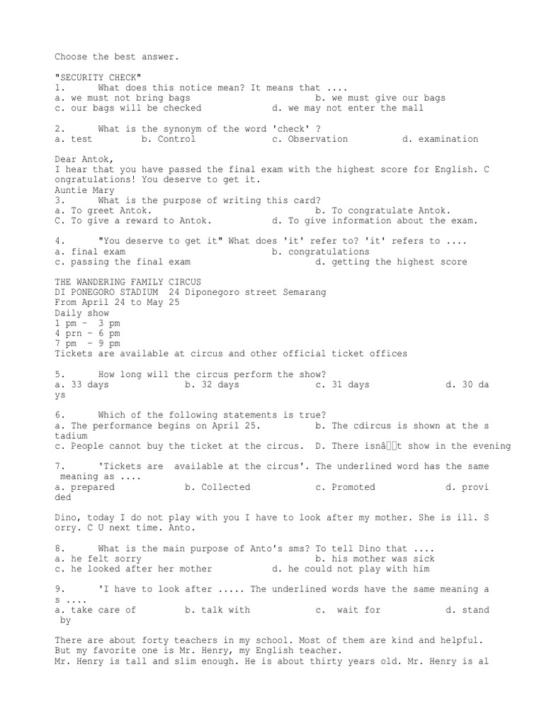 Soal Bahasa Inggris Kelas VII PDF | PDF | Language Arts & Discipline