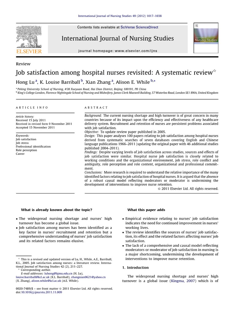 Job Satisfaction Among Hospital Nurses Revisited | PDF | Job ...