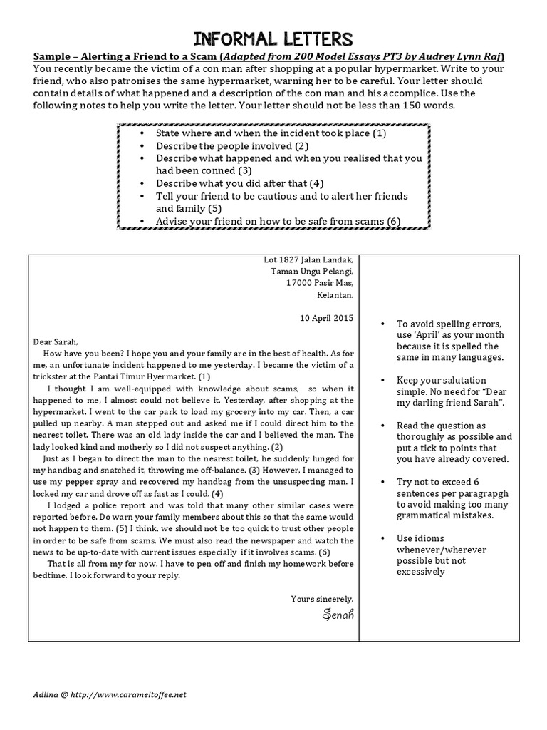 Informal Letters For Pt3 With Tips Pdf Newspapers