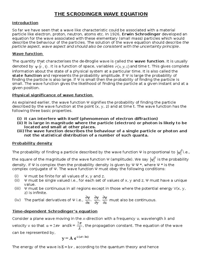 The Scrodinger Wave Equation | Download Free PDF | Wave Function ...