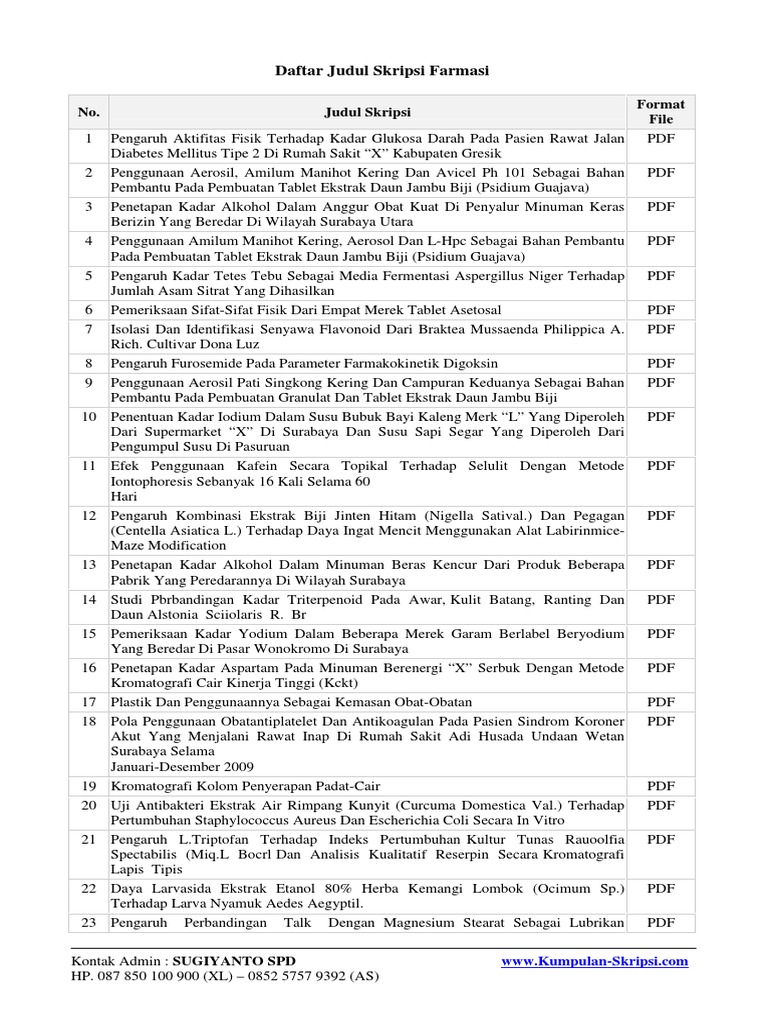 Daftar Judul Skripsi Farmasi Kumpulan Skripsi Lengkap Pdf