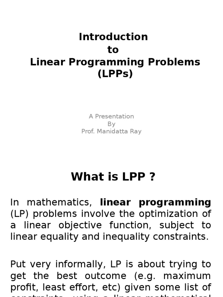 Introduction To LPP | Linear Programming | Loss Function