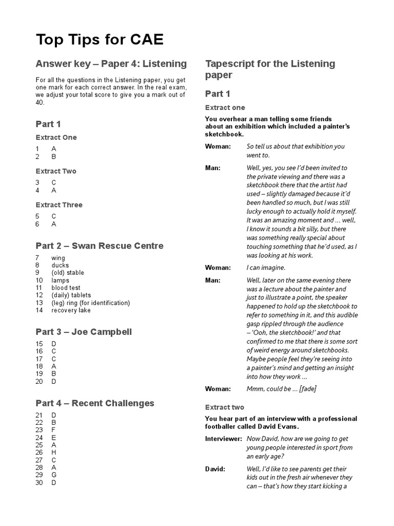 CAE Listening Test Tips and Answers | PDF | Nursing | Leisure