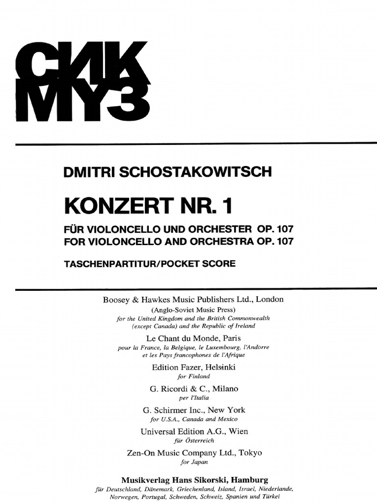 Shostakovich Cello Concerto No. 1 PDF