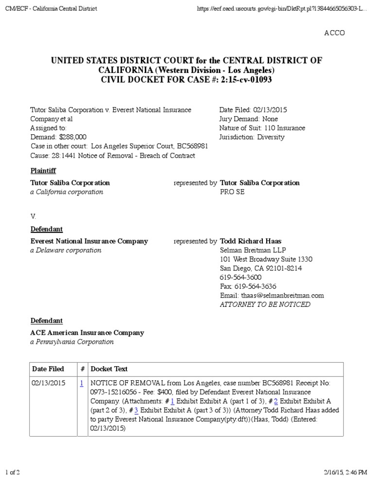 TUTOR SALIBA CORPORATION v. EVEREST NATIONAL INSURANCE COMPANY Et Al ...