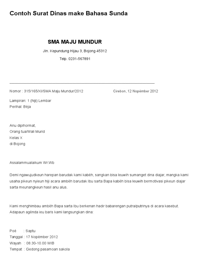 Contoh Surat Tidak Masuk Sekolah Dalam Bahasa Sunda Nadiahjamil