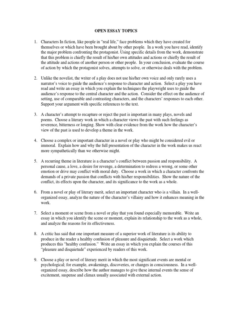 Open Essay Topics Essays Novelists