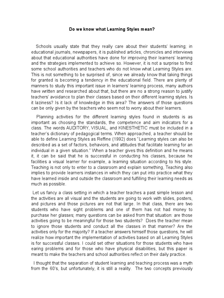 learning style theory essay