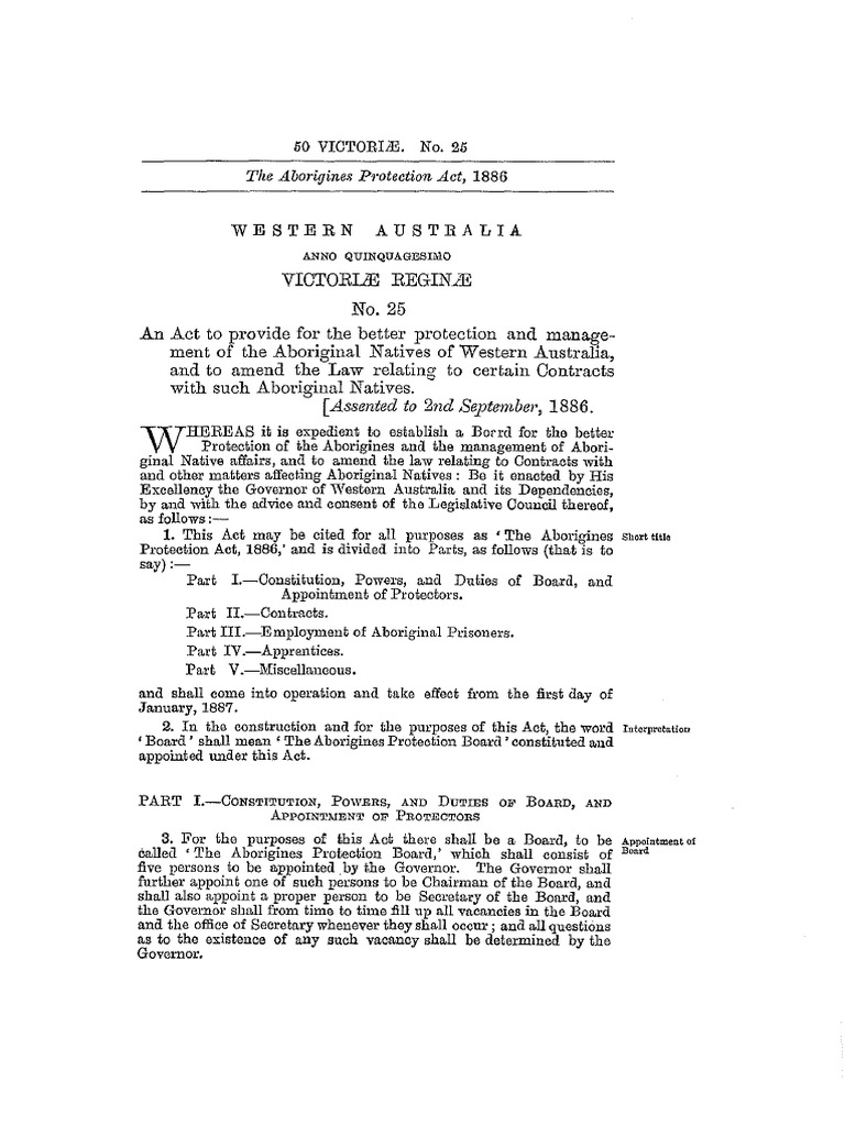 Aborigines Protection Act (WA) 1886 PDF Penal Labour Justice Of The Peace