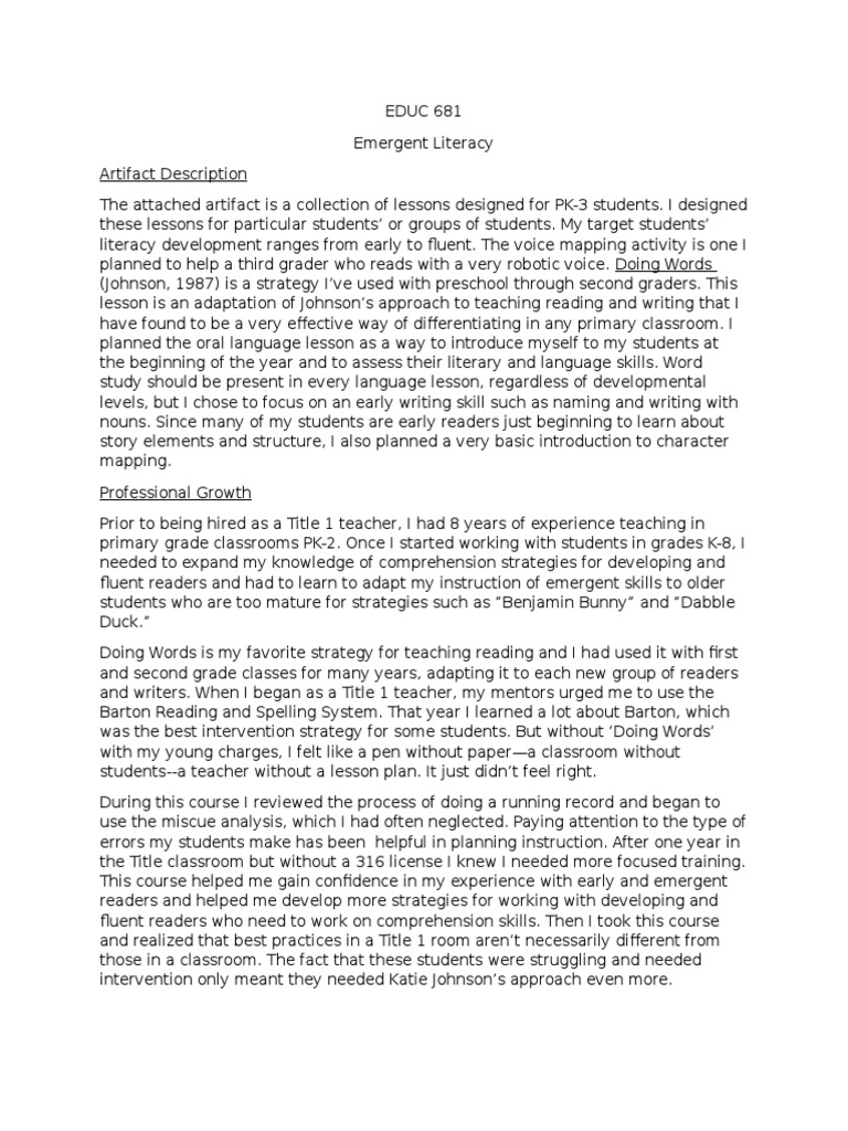 Emergent Literacy Reflection Reading Comprehension Teachers