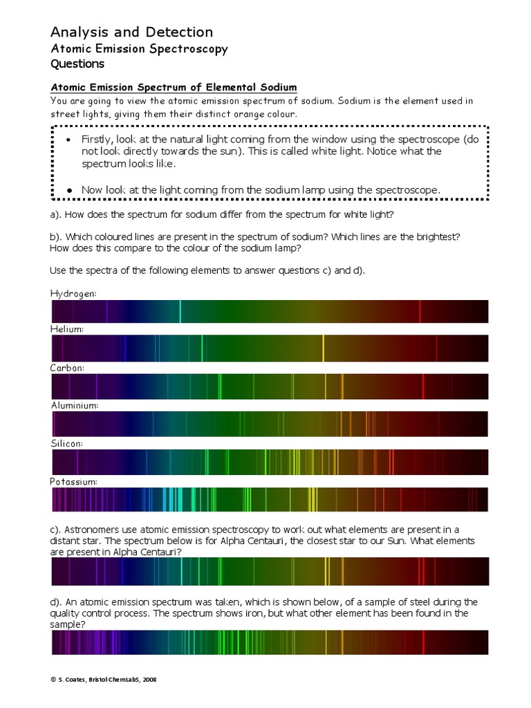 Atomic Absorption Spectrum Worksheet Emission Spectrum Spectroscopy