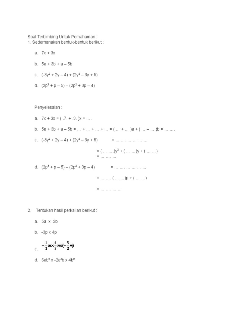 Soal Pilihan Ganda Operasi Aljabar Docx