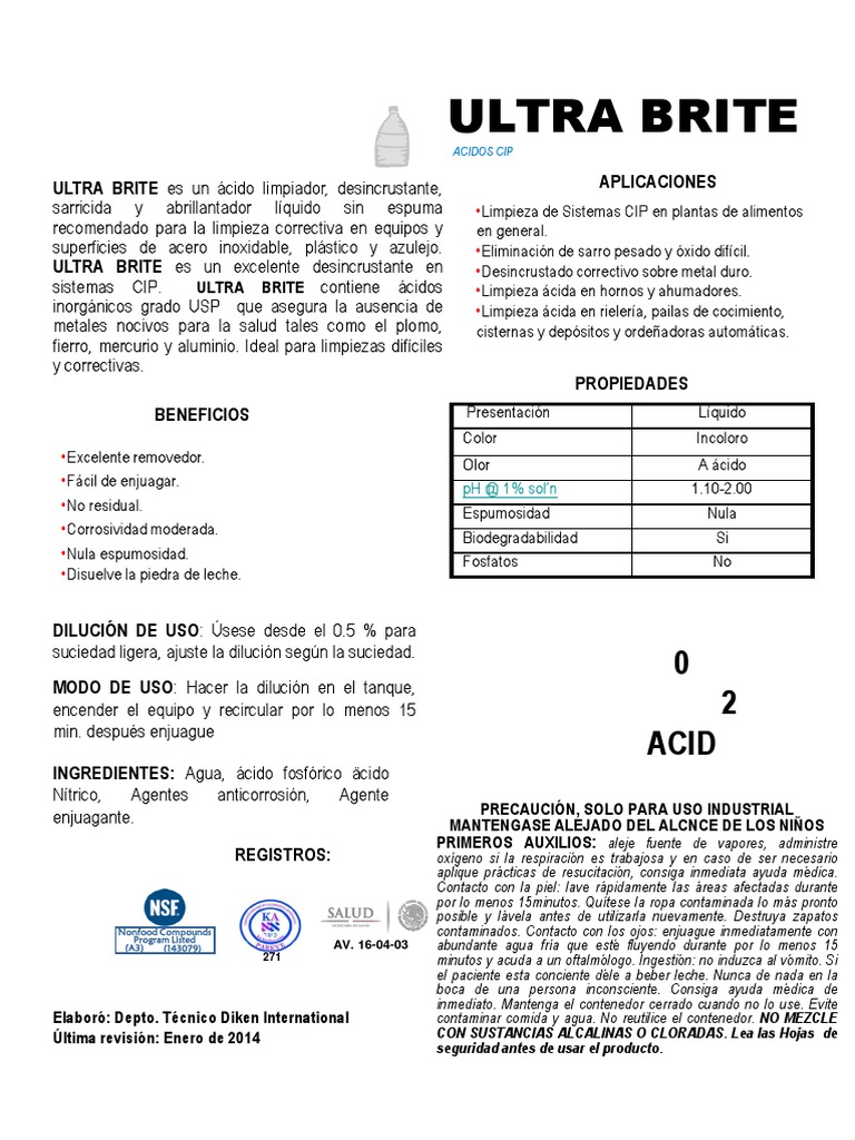 Ficha Técnica de Ultra Brite | PDF | Cocina, comidas y vino | Salud y ...