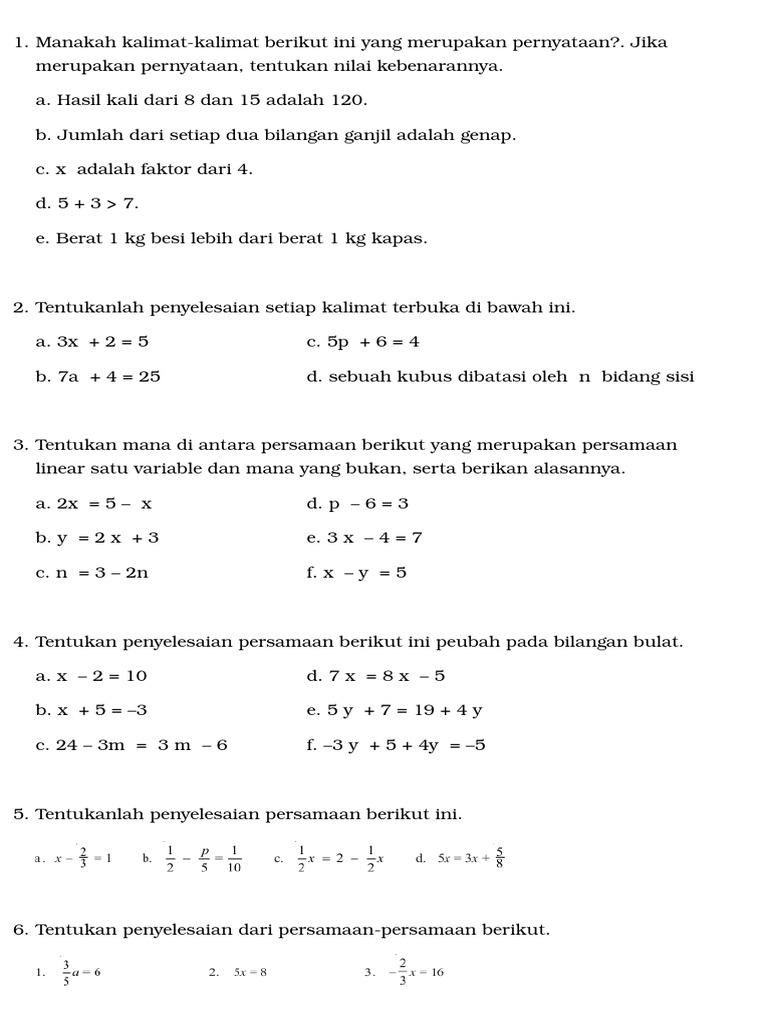 Latihan Soal PLSV Kelas 7