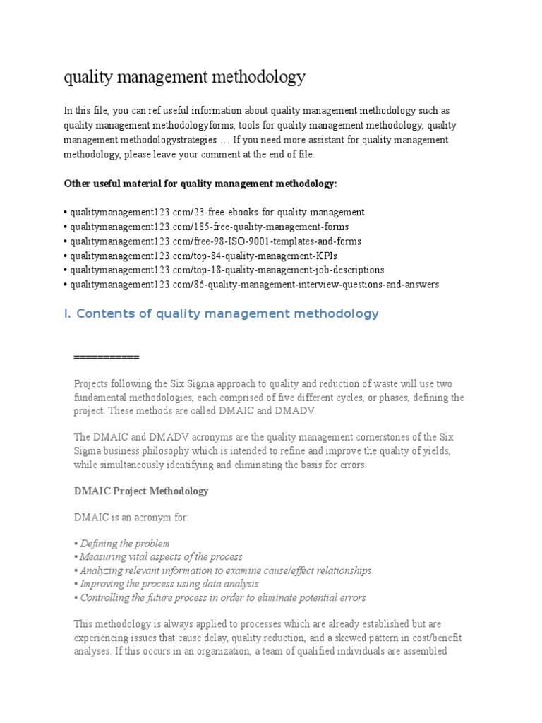 Quality Management Methodology Guide | PDF | Scatter Plot | Statistical ...