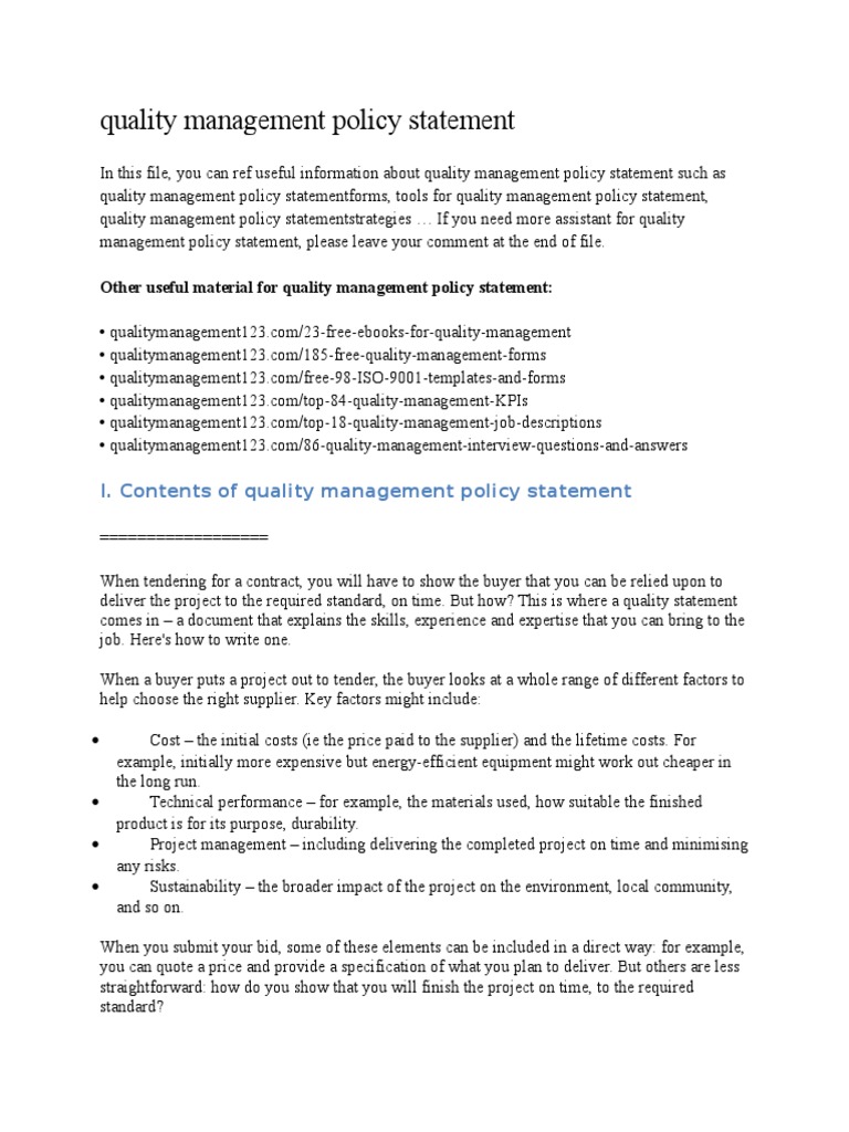 Quality Management Policy Statement  PDF  Scatter Plot