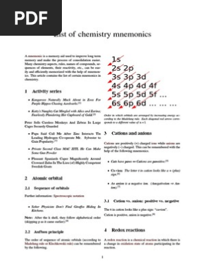 List Of Chemistry Mnemonics Redox Ion